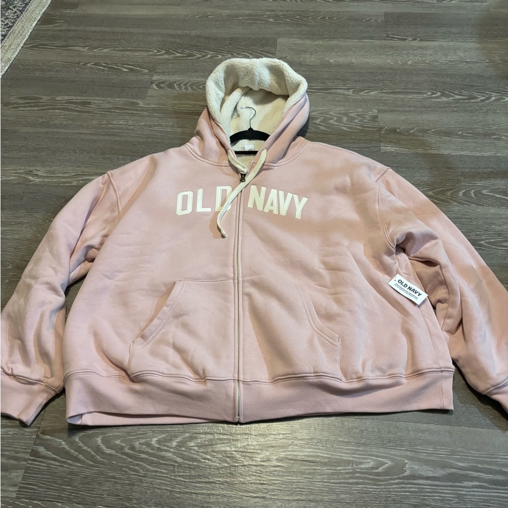 Old Navy Pink NWT Slouchy Logo Graphic FullZip  Sherpa Lined  Women  SIZE LARGE